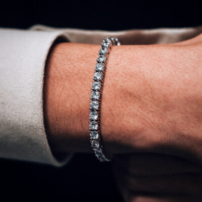 Mens White Gold Plated Silver Hip Hop Iced Cz Pointer Tennis Mens White Gold Plated Silver Hip Hop Iced Cz Pointer Tennis