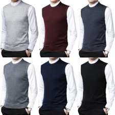 Mens Sweater Vest Crew Neck Autumn Knitted Tank Tops Jumpers Sleeveless Pullover
