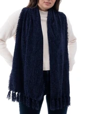 Style & Co Women's Fringe-Trim Chenille Scarf, Navy Blue 64"L x 13"W