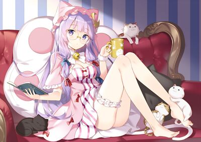Anime girls touhou patchouli knowledge long hair thighs Playmat Gaming Mat Desk