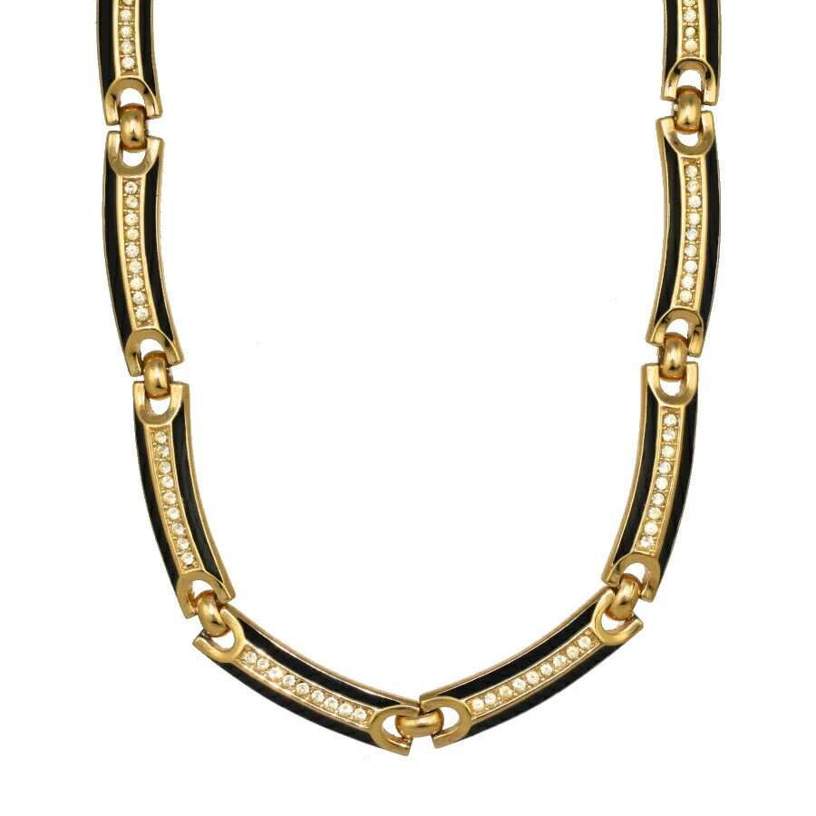 AUTENTICA COLLANA CHRISTIAN DIOR STRASS METALLO COLORE ORO VINTAGE F S