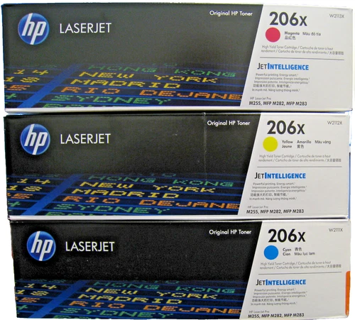 HP 206X Cyan/Magenta/Yellow High Yield Toner Cartridge, Pack Of 3