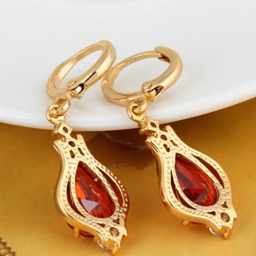 Pretty Yellow Gold Plated Drop Earrings Cubic Zirconia Jewelry Gifts A Pair - Picture 4 of 11