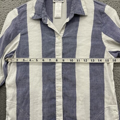Tommy Bahama Women Size XS Linen Shirt Beach Stripe Rugby