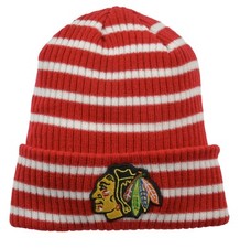 Chicago Blackhawks Adidas NHL Red  White Striped Knit Hockey Beanie Winter Hat