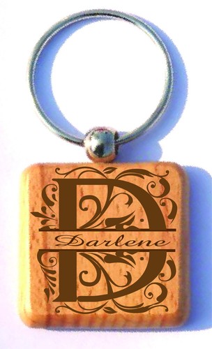 Engraved Personalized Customized Split Monogrammed Wood Key Chain - Picture 5 of 27