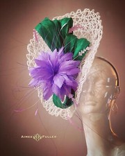 Kelly Green Fascinator Purple White Hat Royal Ascot Kentucky Derby Emerald