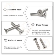 M1.6/M2/M2.5/M3 Hex Socket Countersunk Head Flat Head Screw Bolts 304 Stainless