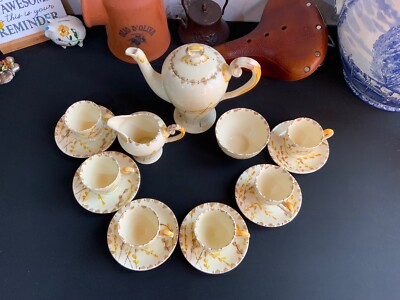 Vintage MYOTT SON & CO Teil Tee Kaffee Set Handbemalt GG13565 Gelb & Blätter
