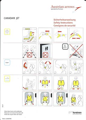 Safety Card - Austrian Arrows - Tyrolean - Canadair CRJ Jet - c2007 (S1658)