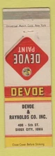 Matchbook Cover - Devoe Paints Devoe and Raynolds Sioux City IA