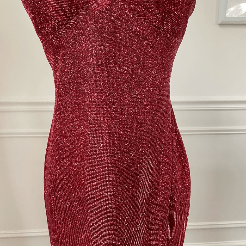 City Triangles Red Glitter Metallic Cocktail Dress Strappy Back 3