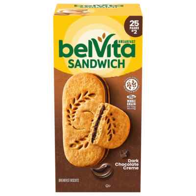 belVita Breakfast Sandwich Biscuits, Dark Chocolate Creme, 1.76 oz, 25 ct