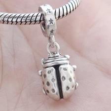 925 Sterling Silver Ladybug Coccinella Charm Pendant Insect Bugs Fit Bracelet