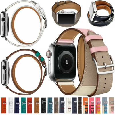 Leather Watch Band Double Wrist Bracelet Strap For Apple Watch