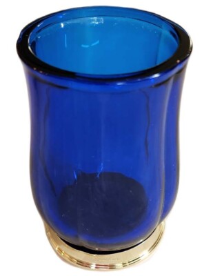 Blue Transparent Glass Candle Holder By Guerlain Paris copyright 1932 4.25'' T