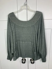 Free People Westend Thermal Top Small Green Waffle Oversized Slouchy Shirt