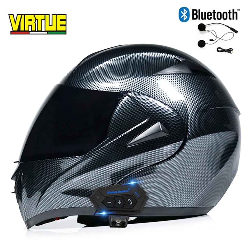 DOT Bluetooth Flip Up Motorcycle Helmet Full Face Dual Lens ATV Motocross Helmet - Image 2 of 4