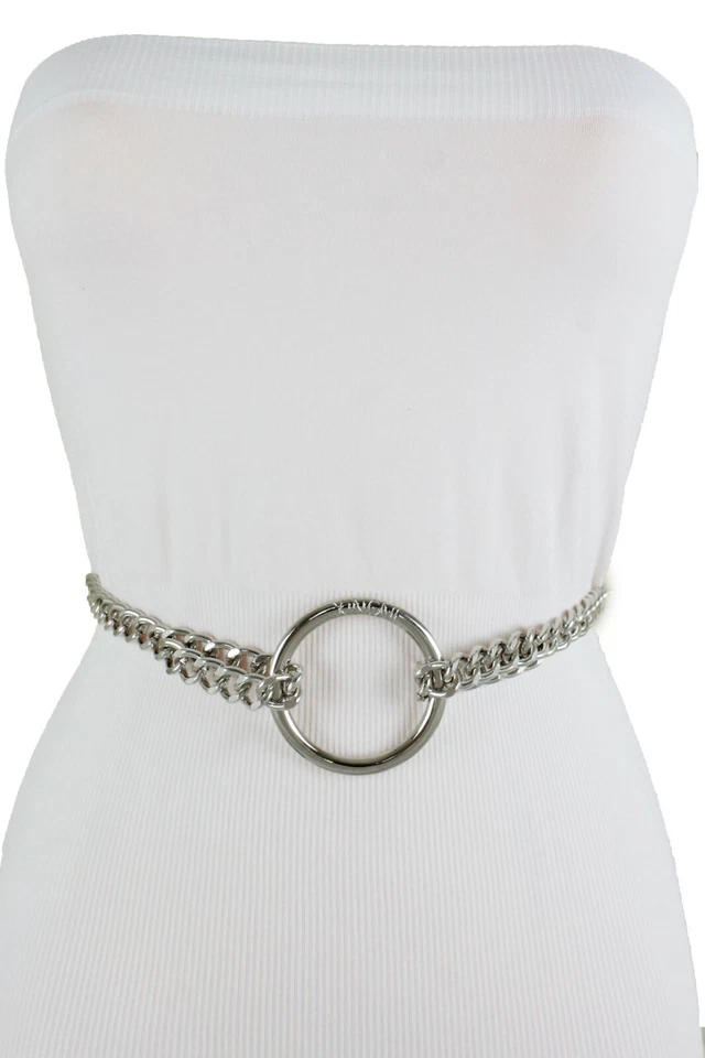 Mujeres Moda Cinturón Plata Metal Cadena Eslabones Anillo Dije Hebilla Talla Grande XL XXL Foto 4 de 4
