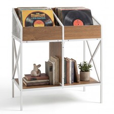 4-Grid Vinyl Record Storage Rack, 2-Tier Display Shelf Holds up to 250 Albums