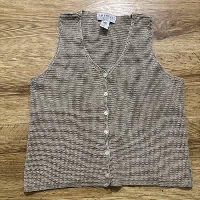 Artisan Wear Linen Vest Top Women s Sz Small Beige Linen Lagenlook Boho Vintage