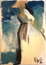 Seaside Figure Cubism Modern Oil On Canvas Painting 5x7 Small Original Signed