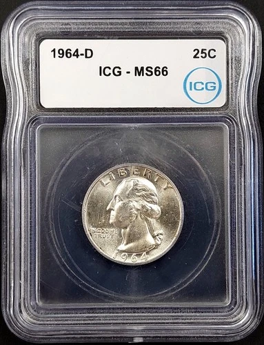 1964 D Washington Quarter certified MS 66 by ICG!