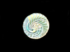 27mm Czech Glass Button Feathery Swirl Clear With Rainbow AB Metal Shank