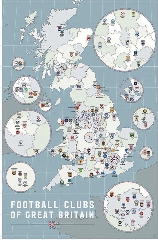 Football Clubs of Great Britain Poster England Football Clubs Print 36x24 New