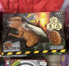 Walking Dinosaur T-REX Wired Remote Control Toy Realistic Sounds Brown Ages 8