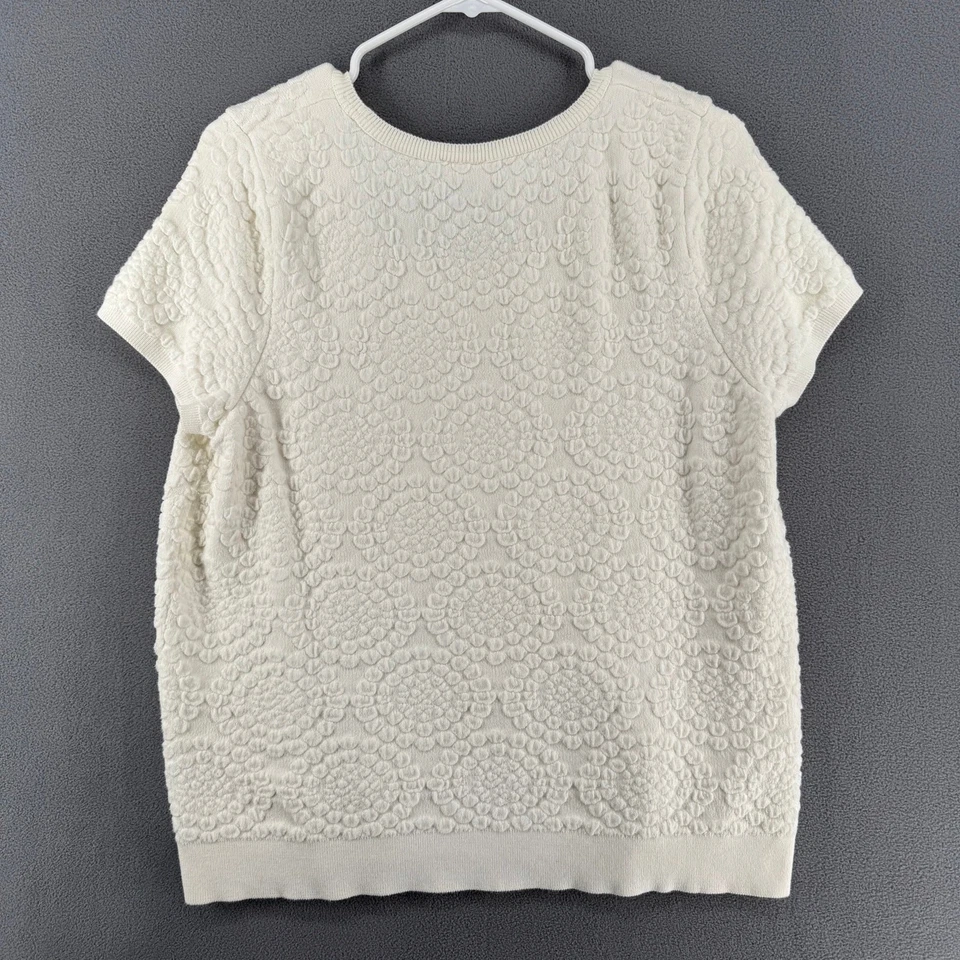 Moth Anthropologie Short Sleeve Embossed Scoop Neck Womens L Cream Casual Chic — 第 2/4 张图片