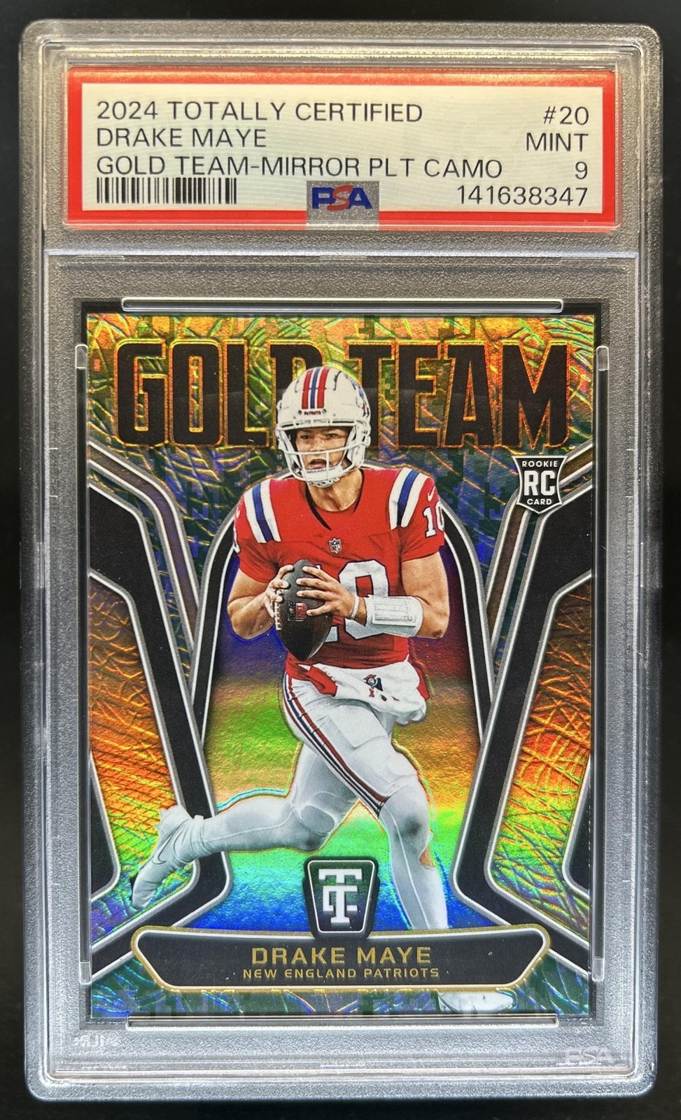 Drake Maye Panini Totally Certified Gold Team #20 Mirror Platinum Camo