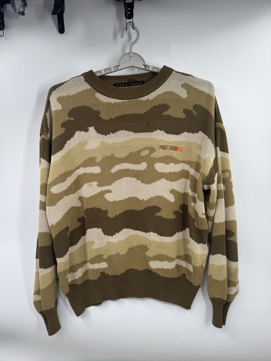 Phat Farm Knitwear Brown Camo Crewneck Knit Sweater Men's 2XL