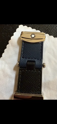 MONTBLANC SARTORIAL KEY FOB PIVOT SYSTEM. Black & Blue Leather. 💯 Authentic! - Picture 2 of 12