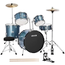 VEVOR Drum Set 5-Piece Beginner Drums Set with 22 in Bass Drum (Gravel Blue)