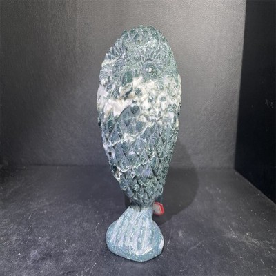 1.8LB 5.8''Moss Agate Owl Ornament Crystal Quartz Carving Gift