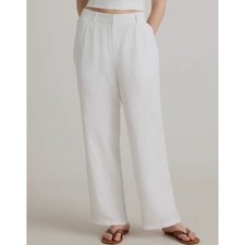 Quince 100% European Linen Pleated Trouser White Wide Leg Pants Size 16