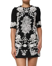 Dolce & Gabbana Black Lace Trim Short Sleeves A-line Women's Dress Authentic