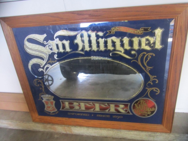 HARD TO FIND VERY LARGE MIRRORED SAN MIGUEL BEER ADVERTISING MIRRORED WALL  SIGN