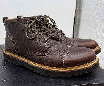 Clarks Weltridge Zip Boots Men's Dark Brown Leather Lace-Up Cap Toe - 12