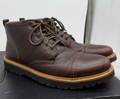 Clarks Weltridge Zip Boots Men's Dark Brown Leather Lace-Up Cap