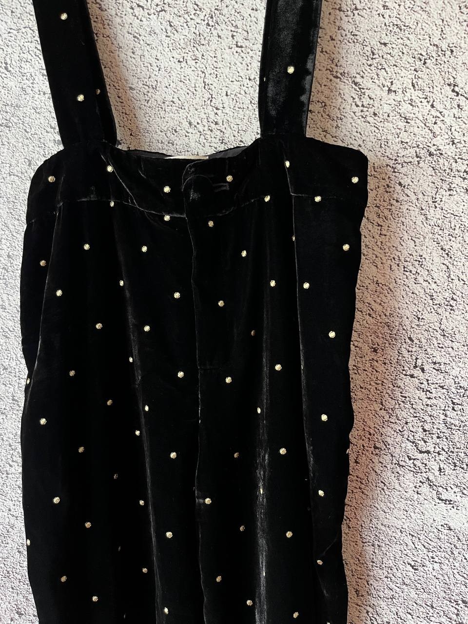 Sézane Black Velvet Gold Polka Dot Suspender Trousers High Waist Size 36 EU image 7