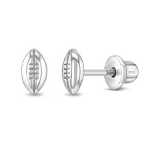 Polished Football Kids / Children's / Girl Earrings Screw Back - Sterling Silver