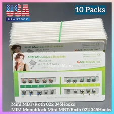 10 Packs Dental Orthodontic Brackets MIM Monoblock Mini Roth/MBT 022 345 Hooks