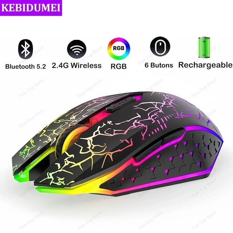 Bluetooth 5.2 Wireless Mouse RGB Dual Mode 2.4G Silent 6 Buttons