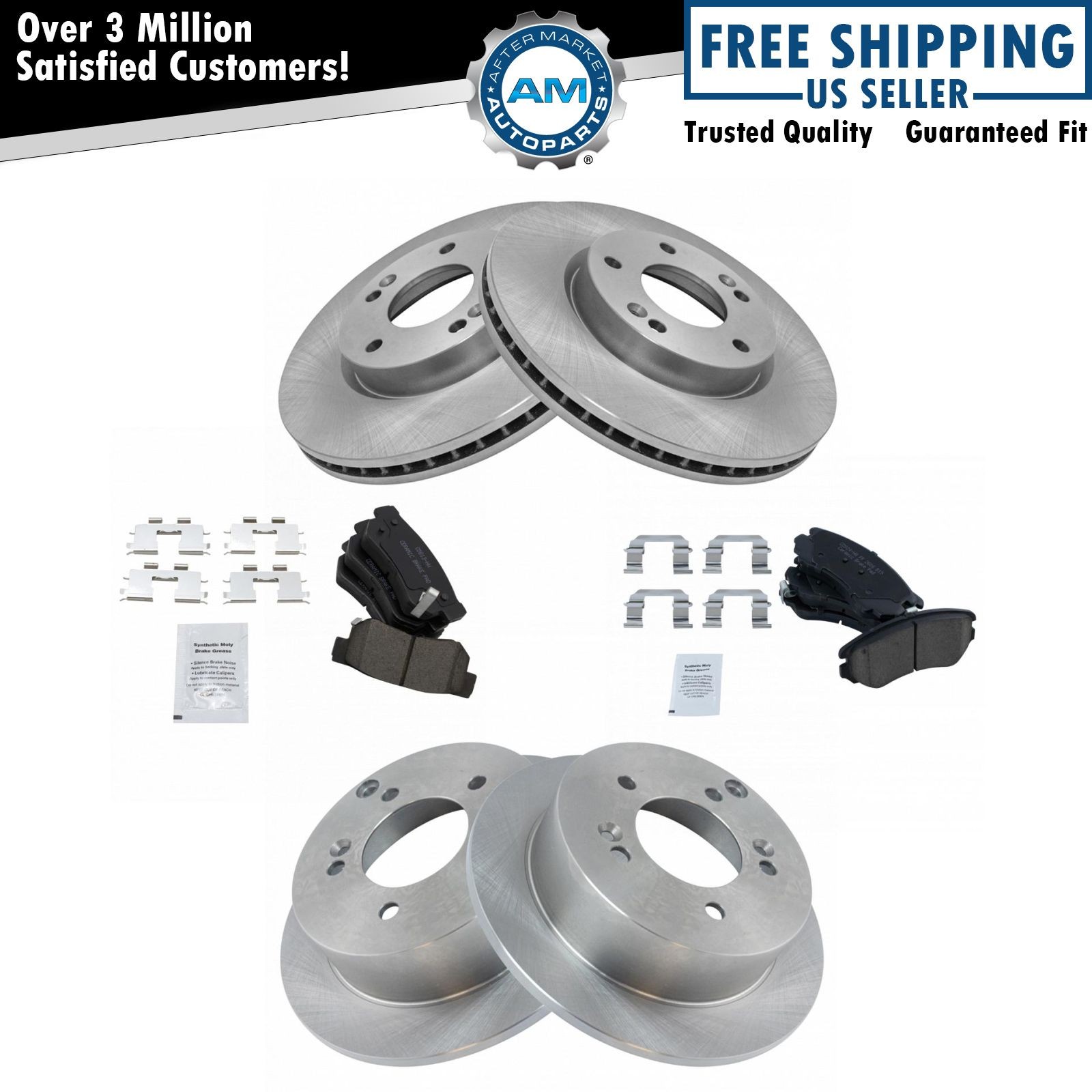 Front & Rear Brake Pad & Rotor Kit Ceramic For 05-10 Sportage 05-09 Tucson