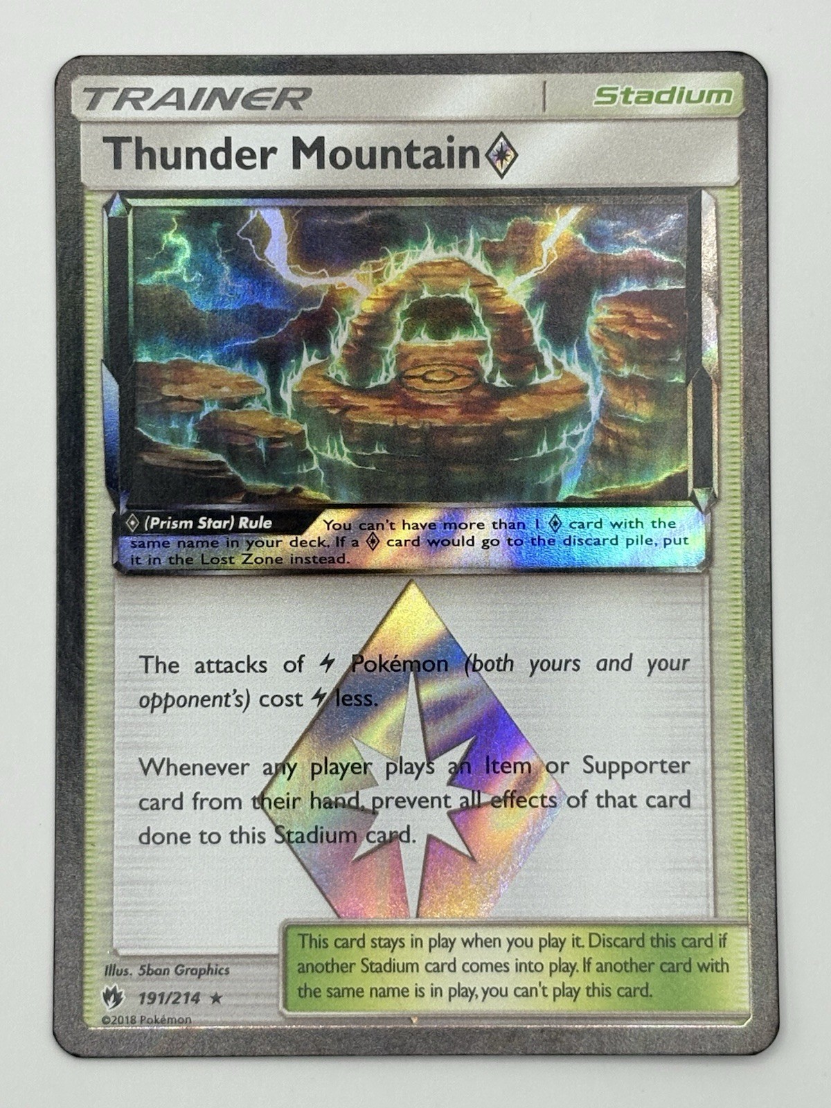 Thunder Mountain Prism Star Holo 191/214 SM Lost Thunder Pokemon Card NM