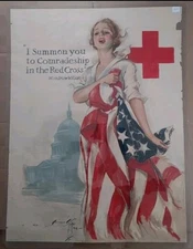 WWI Poster "I SUMMON YOU TO COMRADESHIP IN THE RED CROSS" 30" X 40"