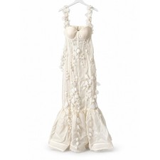 ZIMMERMANN BOTANICA PETAL APPLIQUÉ LINEN SILK CORSET GOWN IVORY SIZE 1