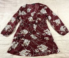 UGUEST Womens Long Sleeve V Neck Knee Length Dress Red White Flowers Size 2X